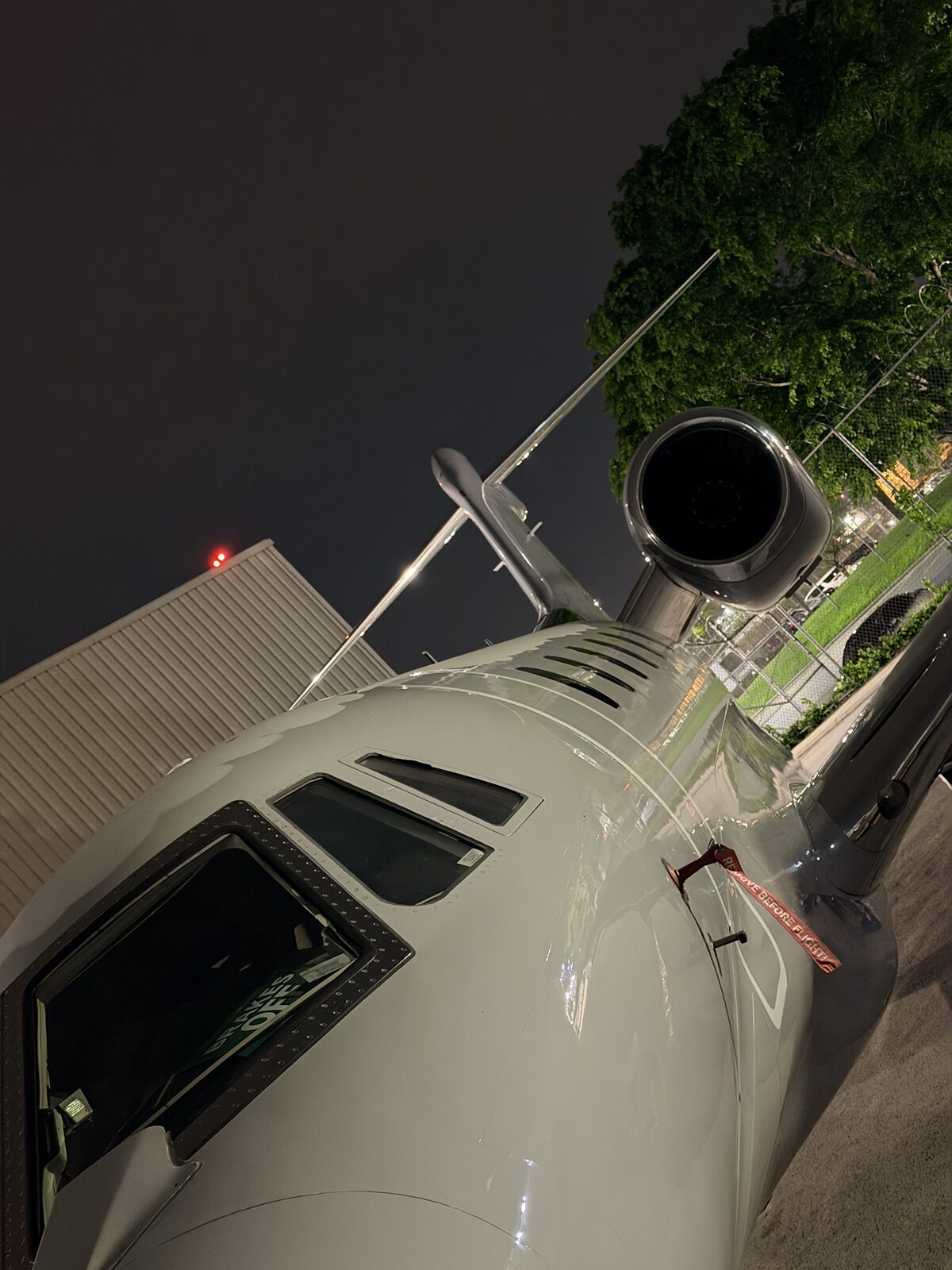 Cessna Citation X nose cockpit engine remove before flight tags ramp night exterior aviation detailing