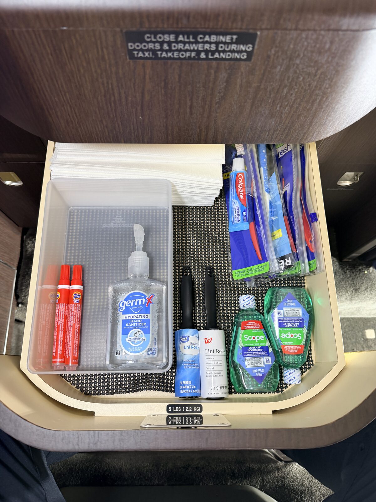 Cessna Citation X interior lavatory amenity drawer toothbrushes mouthwash sanitizer provisioned detailing